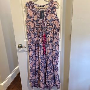 LA PLAGE Pink & Navy Paisley Maxi Dress